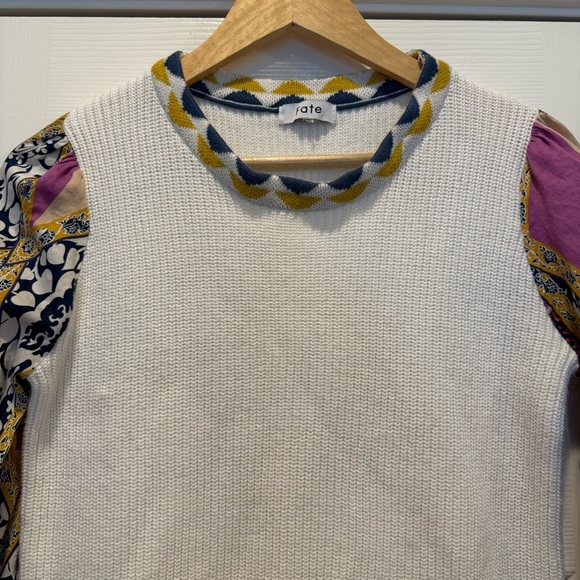 Fate Anthropologie Sweater Size Small Ivory Multi Media Sleeves Colorful Boho - Picture 4 of 10